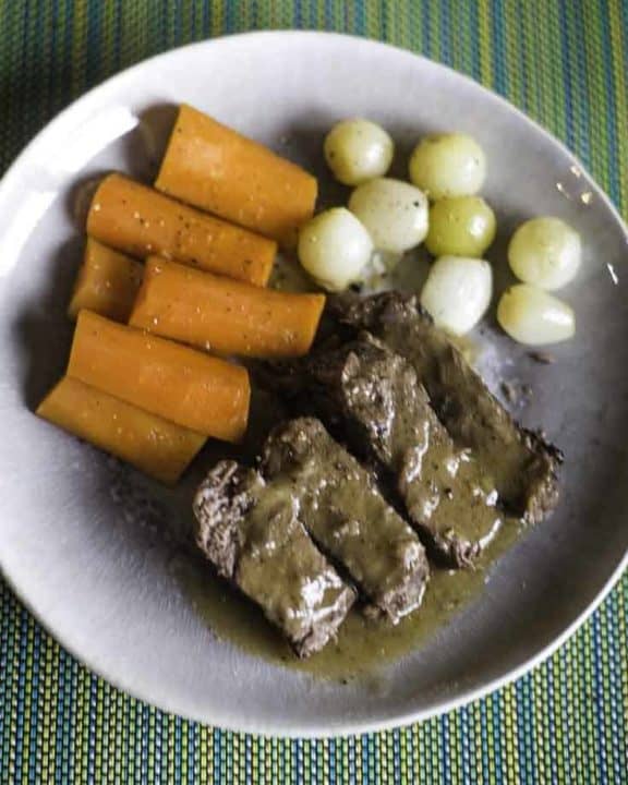 Yankee Pot Roast and Vegetables on a plate.