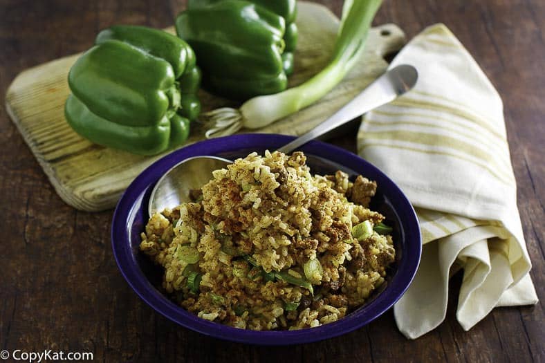 Homemade Popeyes Cajun dirty rice in a bowl.