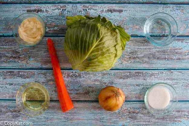 Ingredients for homemade copycat KFC coleslaw recipe.