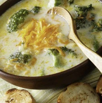 Bowl of homemade Black Eyed Pea Broccoli Cheese Soup