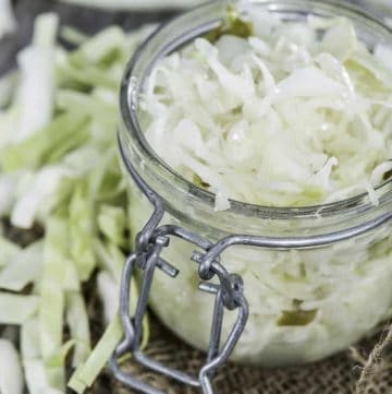 A jar of make ahead coleslaw that keeps.