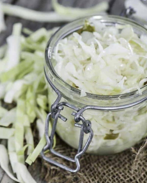 A jar of make ahead coleslaw that keeps.
