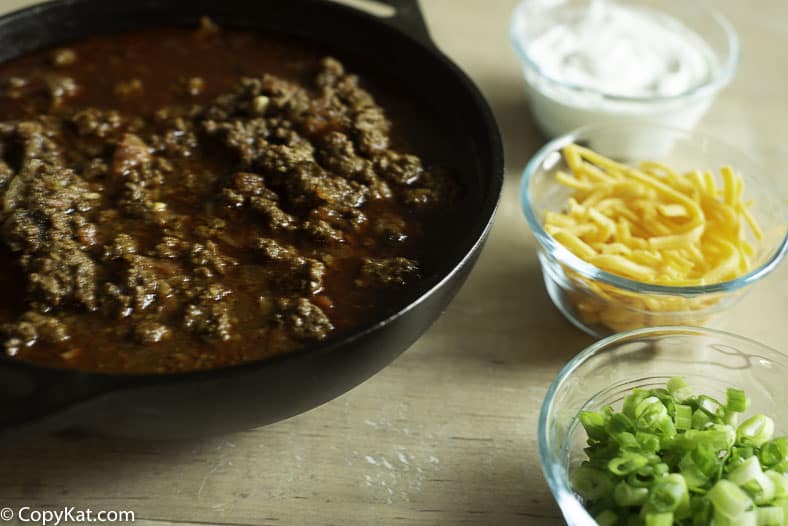 beef chili in a skillet 