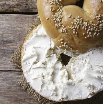 Zabar's cream cheese spread on a bagel.