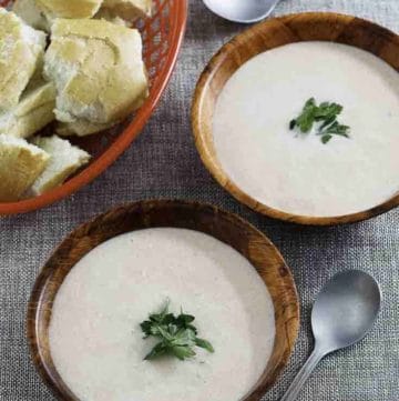 two bowls of tomato soup that is homemade