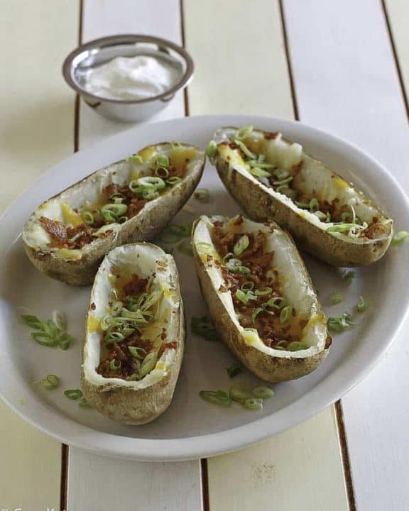 a platter of homemade TGI Friday's baked potato skins