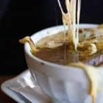 a bowl of copycat Brown Derby French Onion Soup.