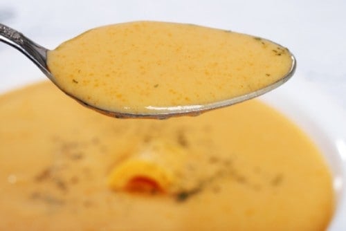 spoon of cheese soup