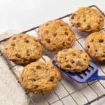 chocolate chip cookies on a baking rack