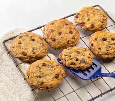 chocolate chip cookies on a baking rack