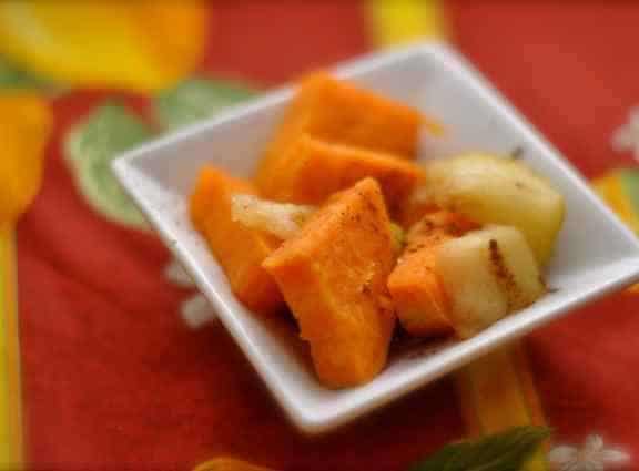 baked sweet potatoes and apples