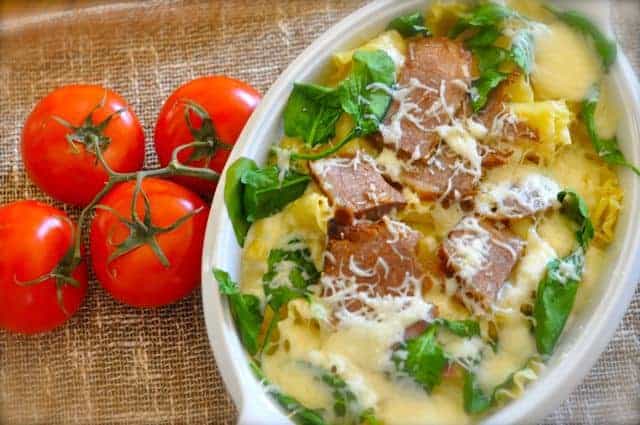 Baked Pasta with beef in a dish