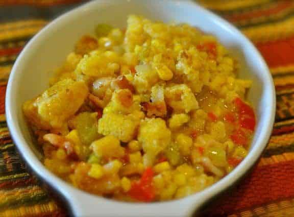 a bowl of homemade Luby’s Spanish Indian Baked Corn