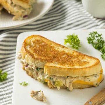 a grilled cheese sandwich with tuna salad