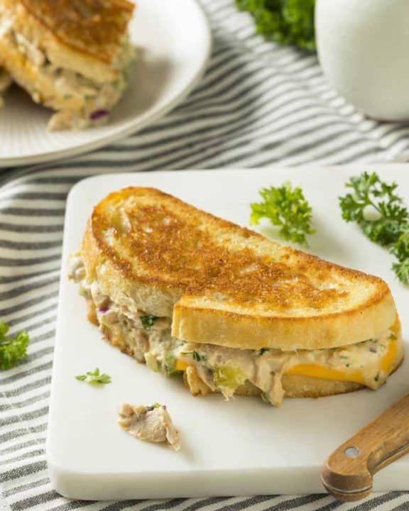 a grilled cheese sandwich with tuna salad