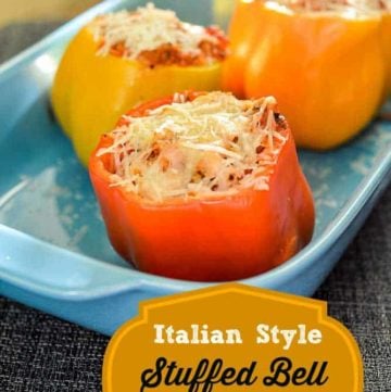 Italian Style Stuffed Bell Peppers in a baking dish