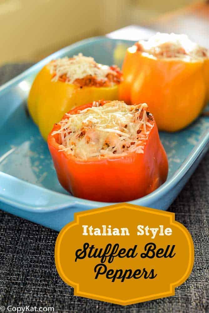 Italian Style Stuffed Bell Peppers in a baking dish