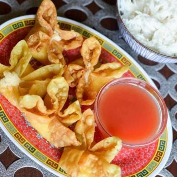 Homemade Sweet and Sour sauce with crab rangoons