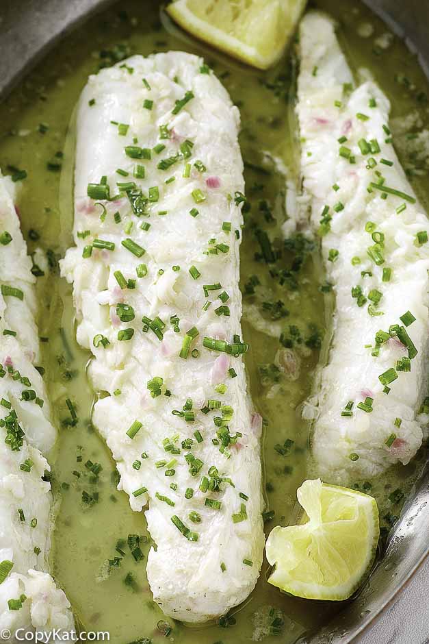 fish poached in butter with lemon and shallots