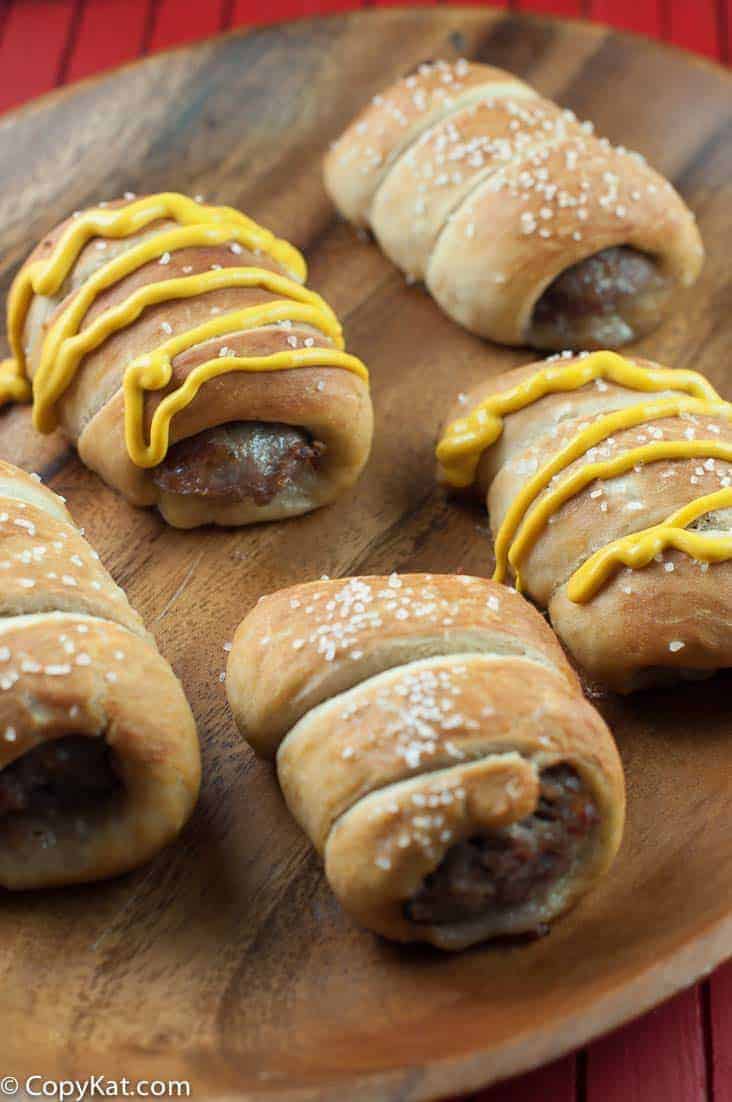 pretzel wrapped brats for your #sausagebowl