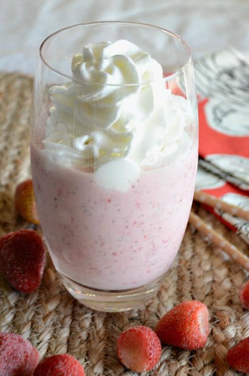 Homemade Starbucks Strawberry and Creme Frappuccino in a glass