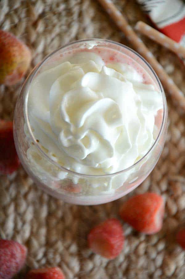 Homemade Starbucks Strawberry and Creme Frappe with whipped cream 