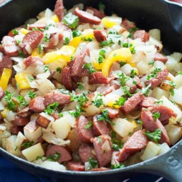 Make a tasty skillet supper with smoked sausage and fresh vegetables.