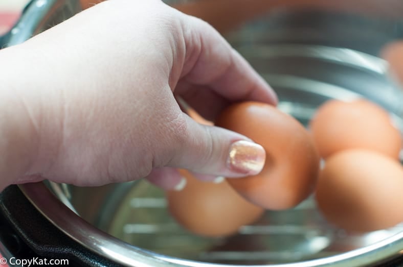Spread out the eggs on the wire rack evenly to cook the eggs in the pressure cooker.