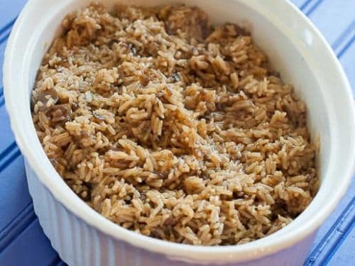 Easy French Onion Brown Rice in the Aroma Rice Cooker - Family Savvy