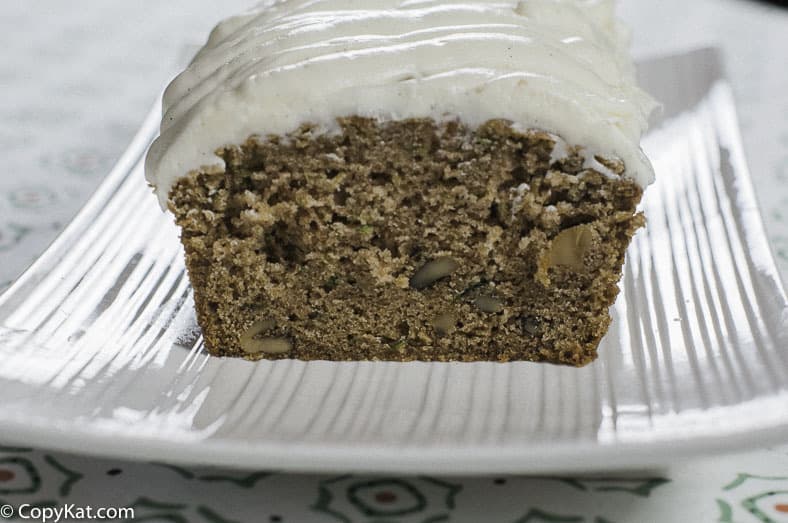 Homemade zucchini bread with cream cheese frosting. 