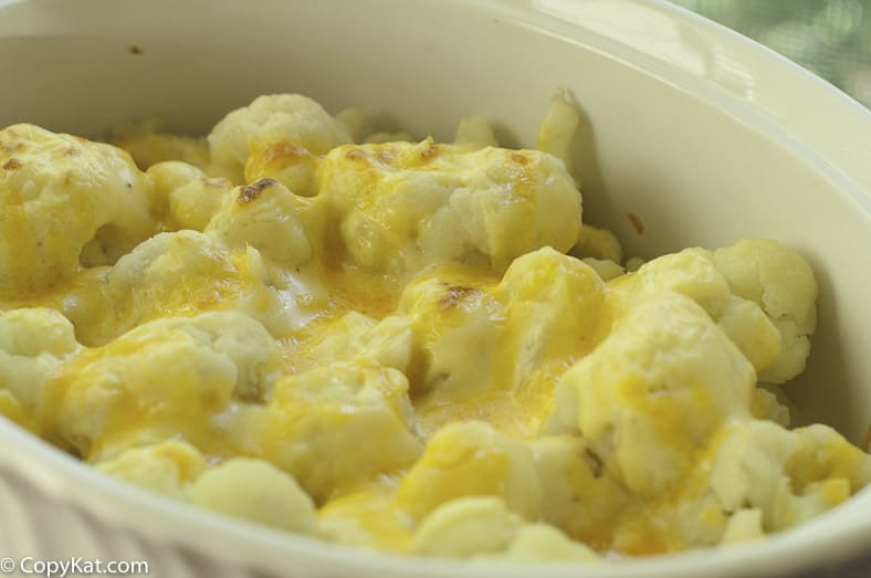 Cauliflower with cheese sauce in a baking dish