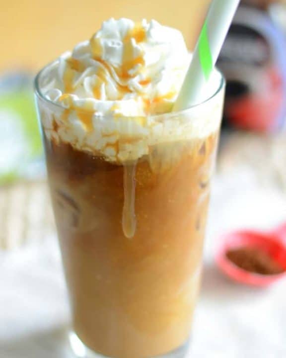 Homemade Starbucks Iced Coconut Mocha Macchiato in a glass