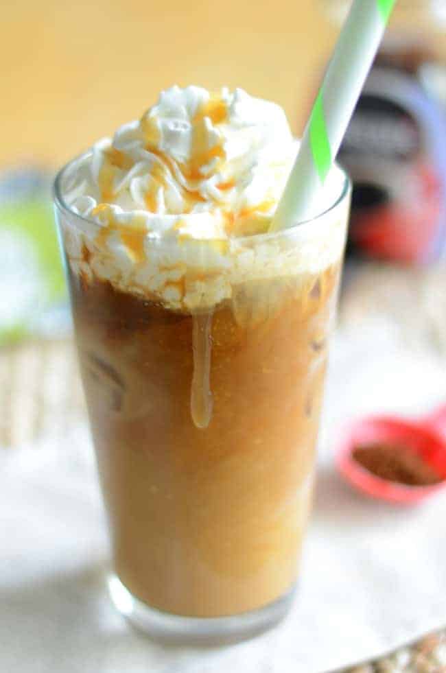 Homemade Starbucks Iced Coconut Mocha Macchiato in a glass