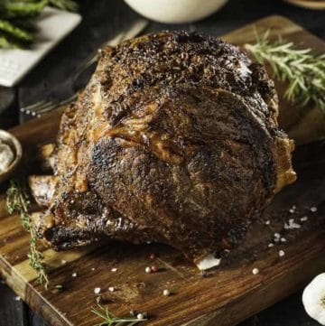 Roast beef on a wood cutting board