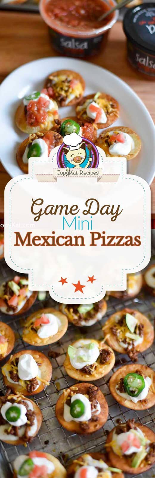 These Game Day Mini Mexican Pizzas are just the thing for your Big Game! Crispy mini Mexican pizzas topped your favorite ingredients. This is a recipe for your party!