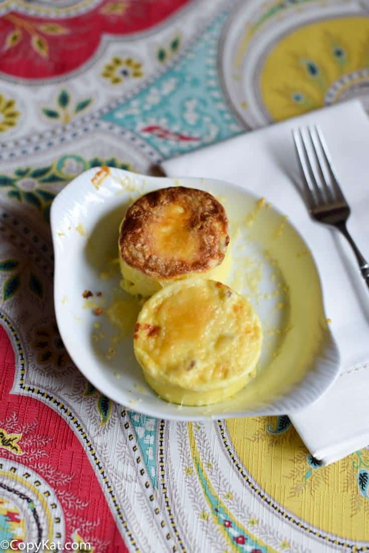 Homemade copycat Starbucks Bacon and Gruyere Sous Vide egg bites in a serving dish.