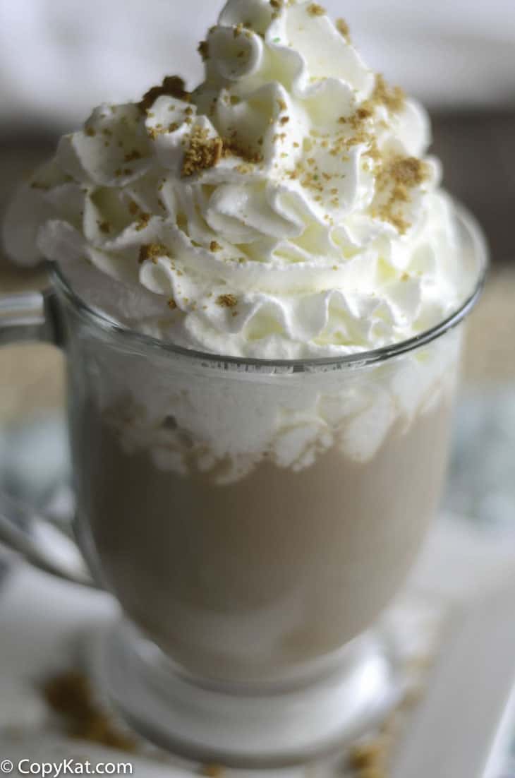 Homemade Starbucks Snickerdoodle Hot Chocolate in a glass mug