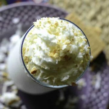 top of a coconut cream pie milkshake