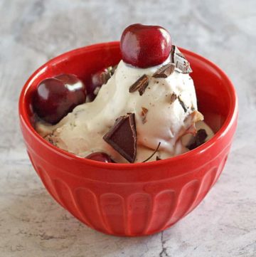 A bowl of homemade Ben and Jerry's Cherry Garcia Ice Cream