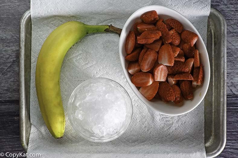 Ingredients for the McDonald's Strawberry Banana Smoothie. 