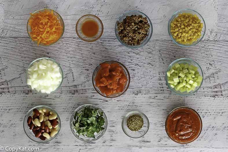 Ingredients for the Olive Garden Pasta E Fagioli soup.