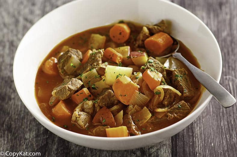 Instant Pot Beef Stew in a white bowl