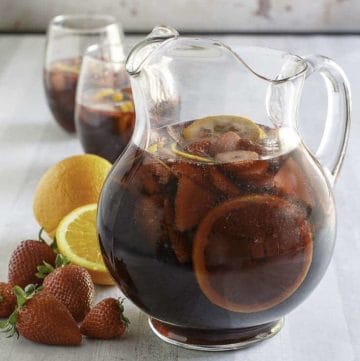 a pitcher of homemade Olive Garden Sangria