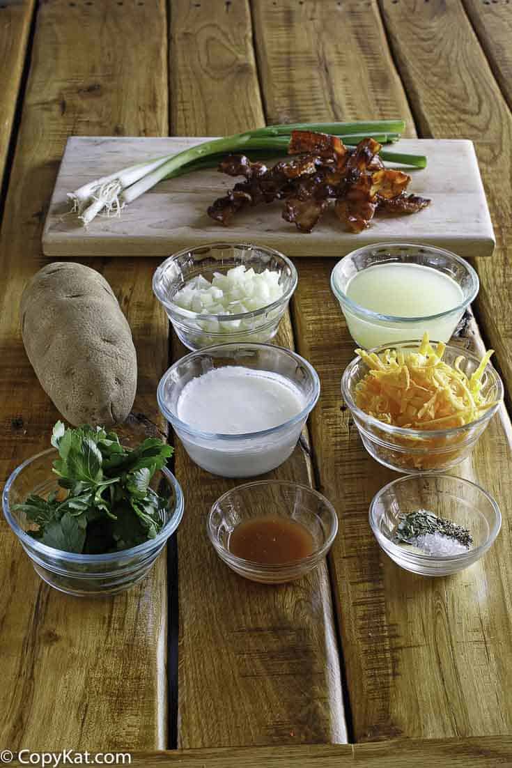 Ingredients for the Hard Rock Cafe Baked Potato Soup copycat recipe. 