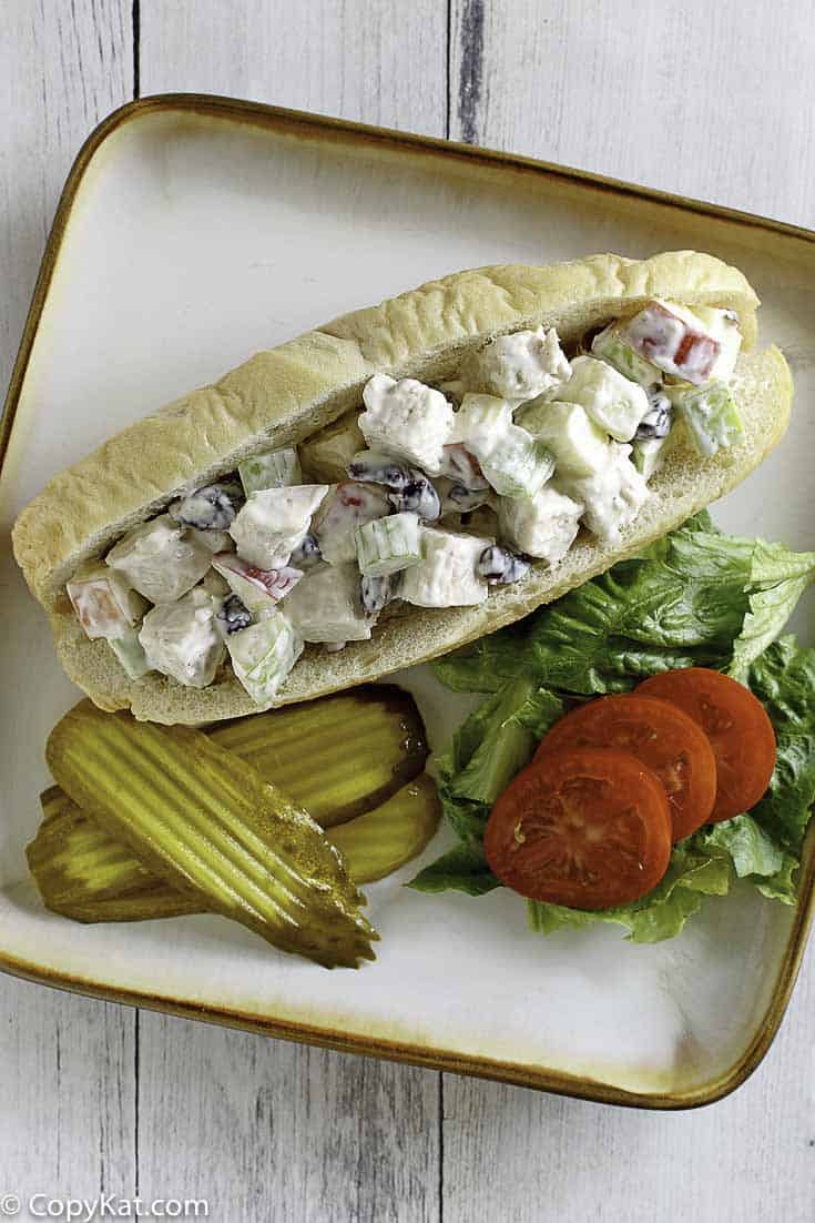 orchard chicken salad sub sandwich on a plate