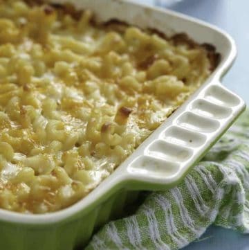 Homemade Sweetie Pie's baked Macaroni and Cheese in a baking dish