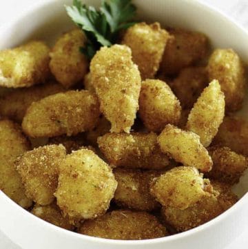 Fried cheese curds in a bowl