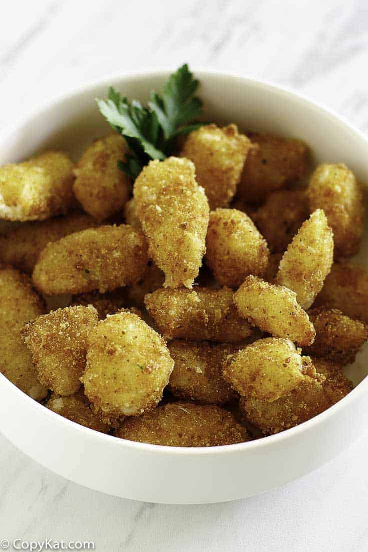 Fried cheese curds in a bowl