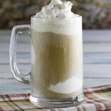 Homemade Chick-fil-A Frosted Coffee in a tall glass mug.