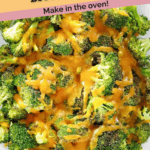 oven baked broccoli topped with garlic powder and Cheddar cheese